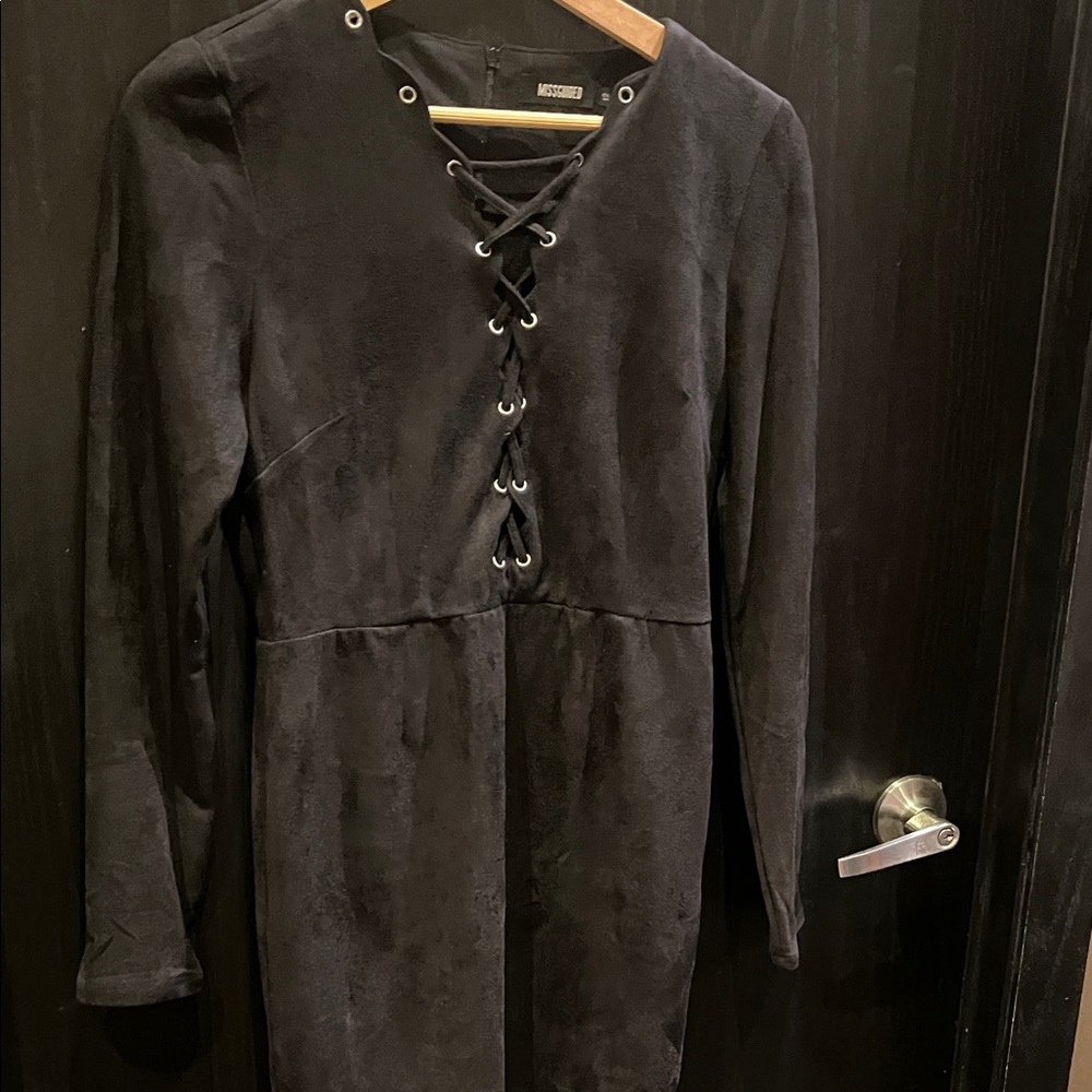 Boohoo Black Lace-Up Long Sleeve Dress